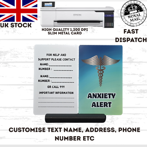 Medical awareness disability card & lanyard Printed Slim Metal Card see options