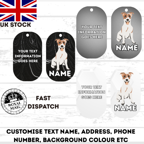 JACK RUSSELL Dog Pet Personalise Own Photo Round, Bone, Military Tag