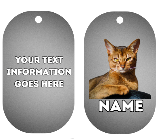 ABYSSINIAN Cat Tag Pet Personalised Your Own Photo Round, Dog Bone, Military Tag