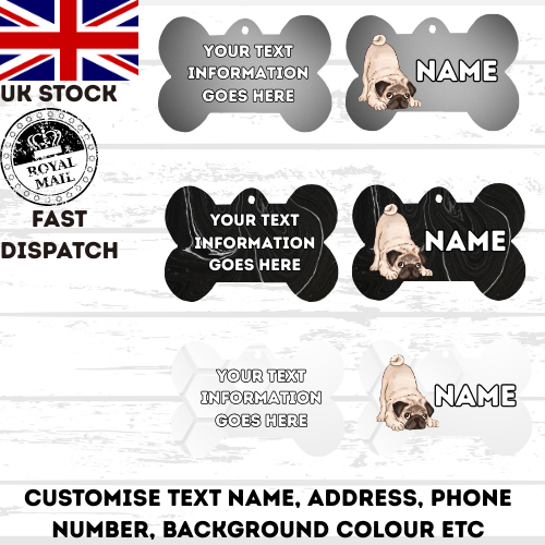 PUG Dog Personalised Your Own Photo Round Dog Bone, Military Tag