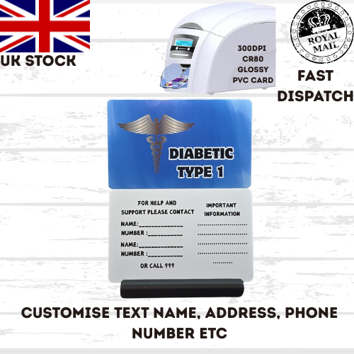 Medical awareness disability card & lanyard. Printed Plastic Card see options