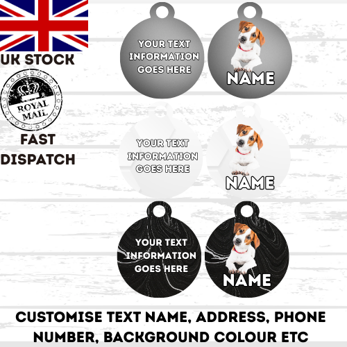 JACK RUSSELL Dog Pet Personalise Own Photo Round, Bone, Military Tag