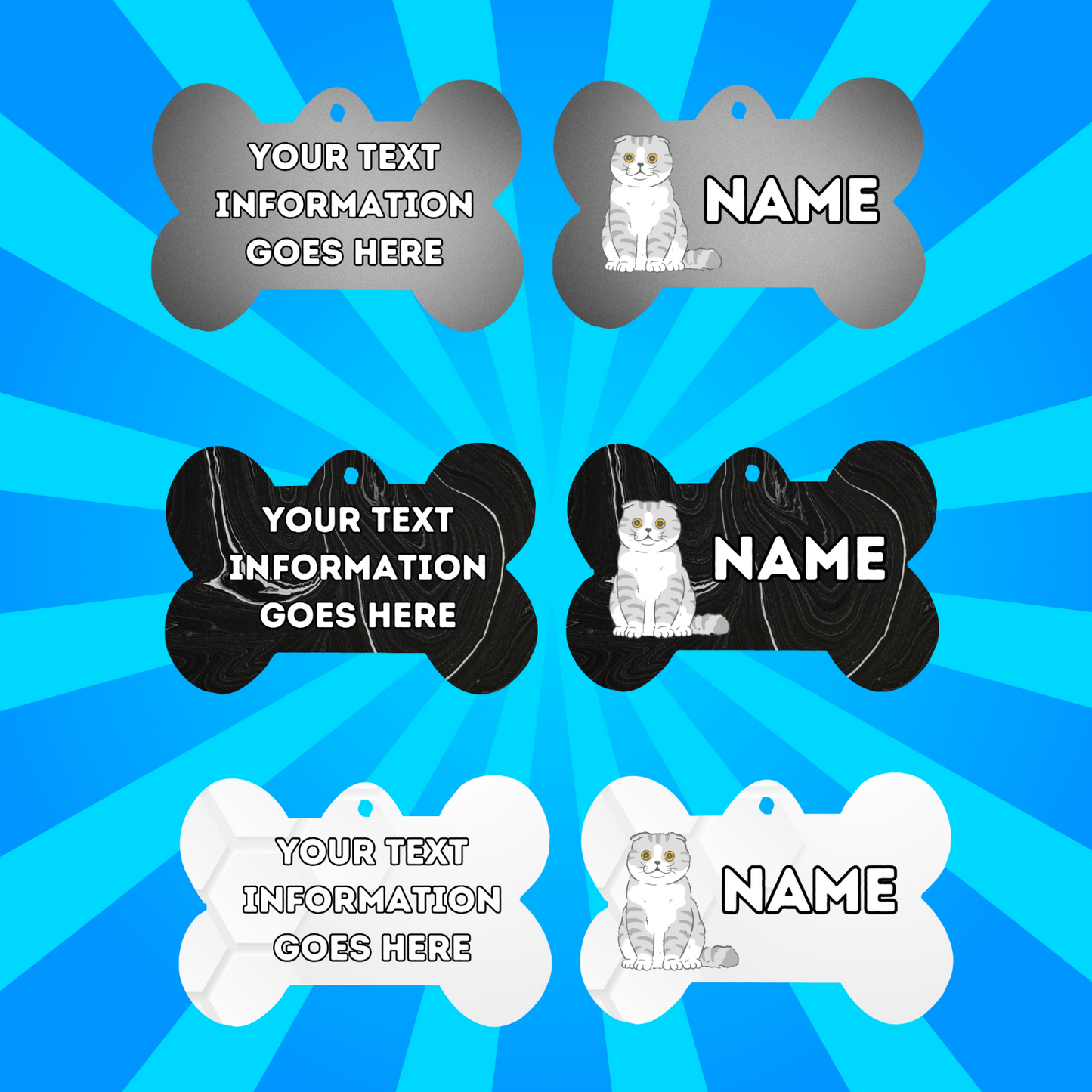 SCOTTISH FOLD Cat Pet Personalised Own Photo Round, Dog Bone, Military Tag