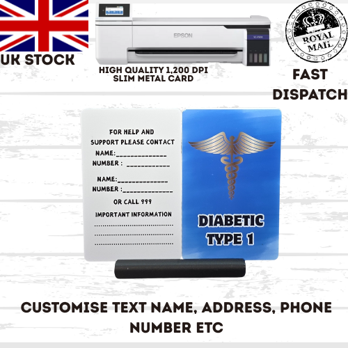 Medical awareness disability card & lanyard Printed Slim Metal Card see options