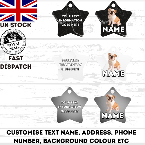 ENGLISH BULLDOG Dog Pet Personalise Own Photo Round, Bone, Military Tag