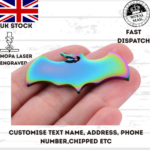 Engraved Pet Tag Halloween Fly Bat Tag Stainless Steel Collar Keychain Dog Cat