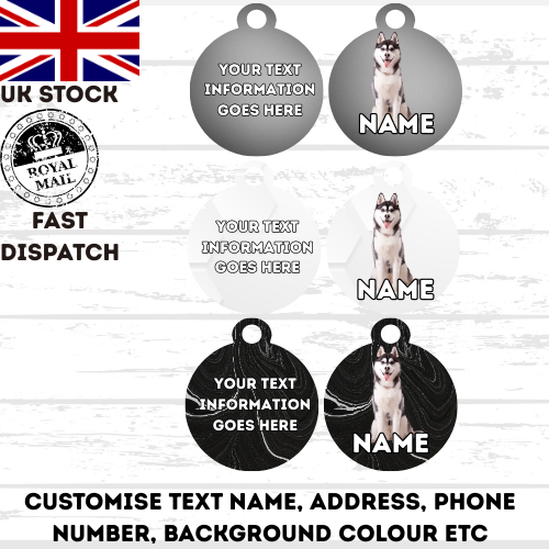 SIBERIAN HUSKY Dog Personalised Your Own Photo Round Dog Bone, Military Tag