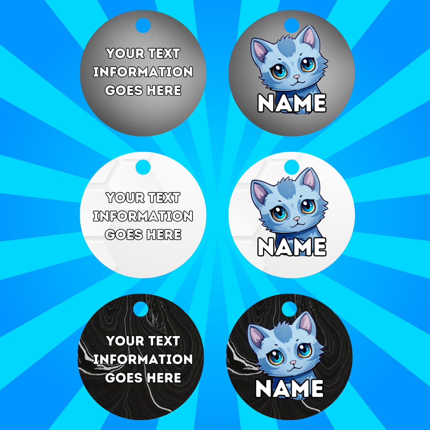 RUSSIAN BLUE Cat Pet Personalised Own Photo Round, Dog Bone, Military Tag