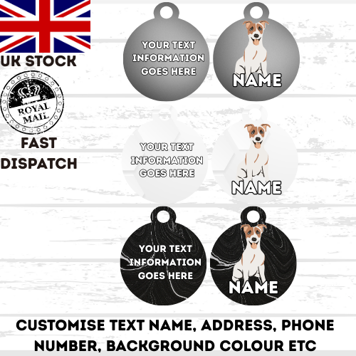 JACK RUSSELL Dog Pet Personalise Own Photo Round, Bone, Military Tag