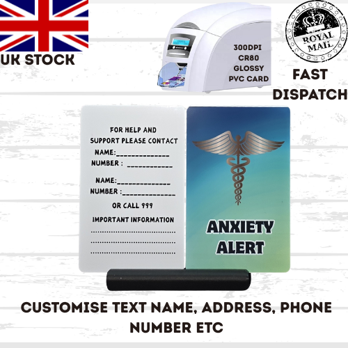 Medical awareness disability card & lanyard. Printed Plastic Card see options