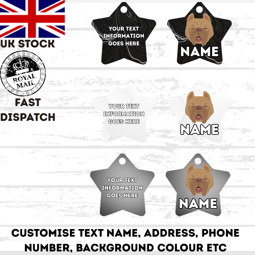 AMERICAN STAFFY TAG Dog Pet Personalise Own Photo Round, Dog Bone, Military Tag
