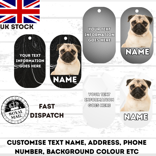 PUG Dog Personalised Your Own Photo Round Dog Bone, Military Tag