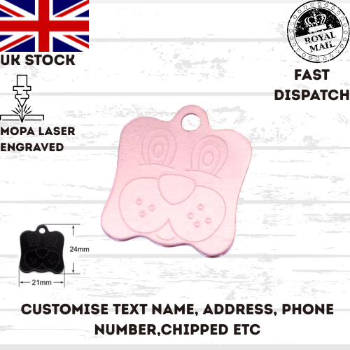 Engraved Dog FACE Tag Personalised ID Tags Name Pet Cat Tags Animal Cat Collar
