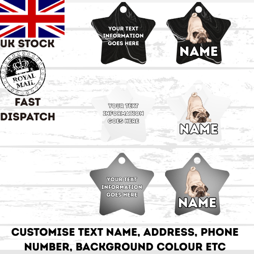 PUG Dog Personalised Your Own Photo Round Dog Bone, Military Tag
