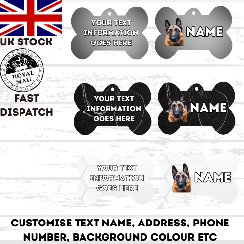 GERMAN SHEPHERD Dog Pet Personalise Own Photo Round, Bone, Military Tag