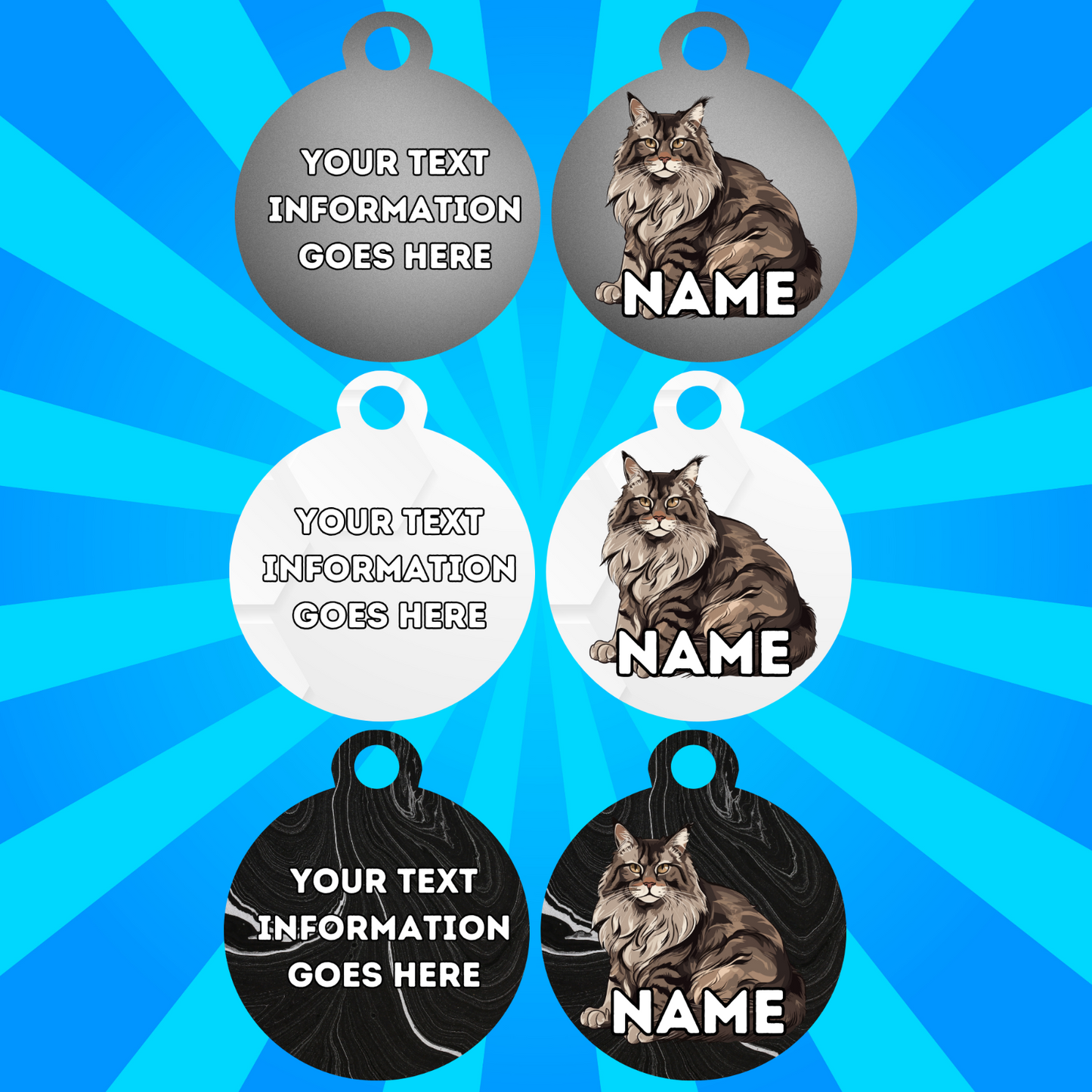 MAINCOON Cat Pet Personalised Own Photo Round, Dog Bone, Military Tag