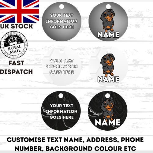 DASHAUND Dog Pet Personalise Own Photo Round, Bone, Military Tag