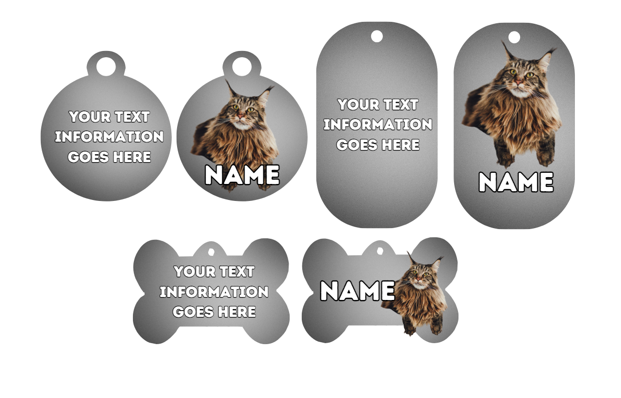 MAINCOON Cat Pet Personalised Own Photo Round, Dog Bone, Military Tag