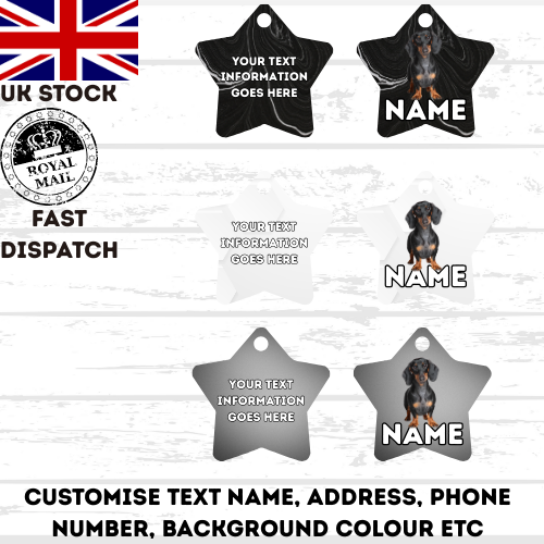 DASHAUND Dog Pet Personalise Own Photo Round, Bone, Military Tag