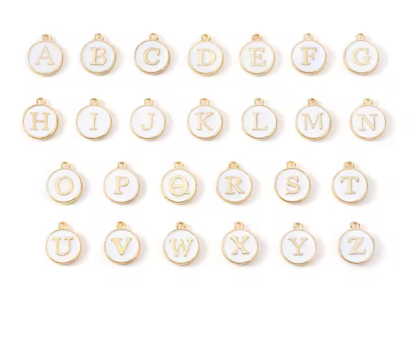 White&Gold A-Z Letter Charms Enamel Alphabet Pendant Initial Jewellery Making