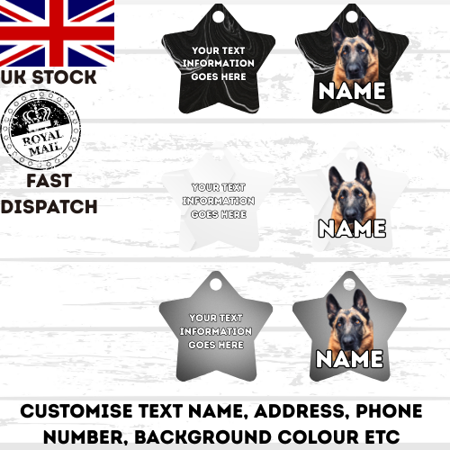 GERMAN SHEPHERD Dog Pet Personalise Own Photo Round, Bone, Military Tag