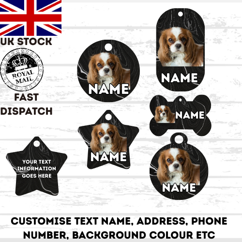 COCKER SPANIEL Dog Pet Personalise Own Photo Round, Bone, Military Tag