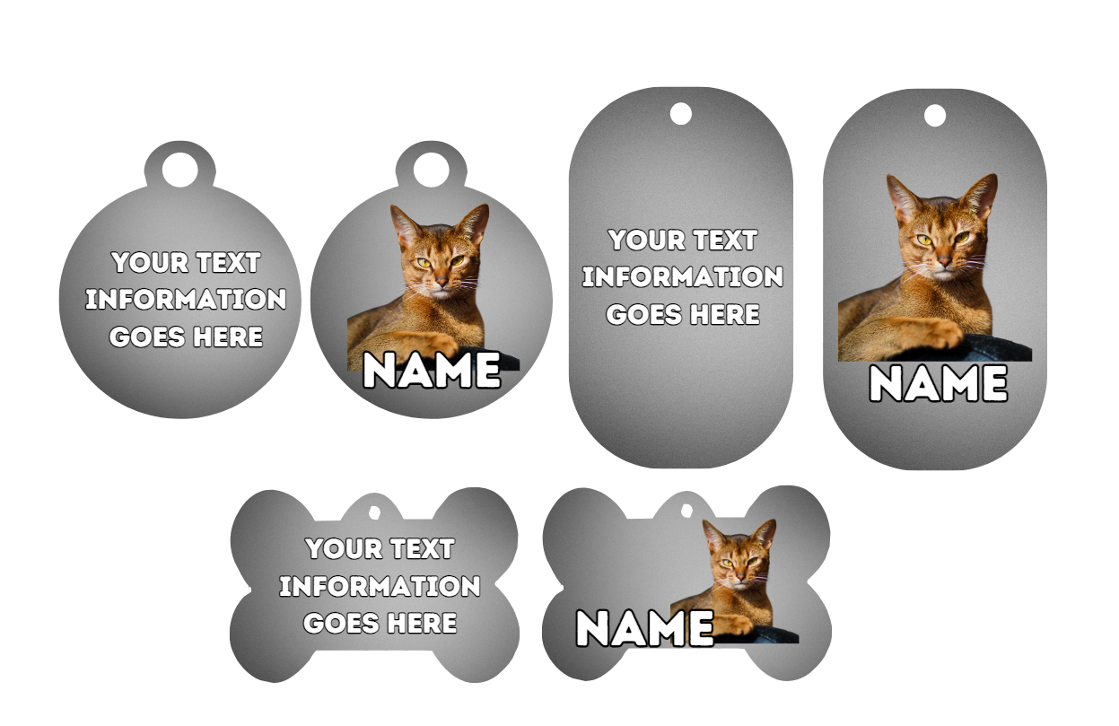 ABYSSINIAN Cat Tag Pet Personalised Your Own Photo Round, Dog Bone, Military Tag