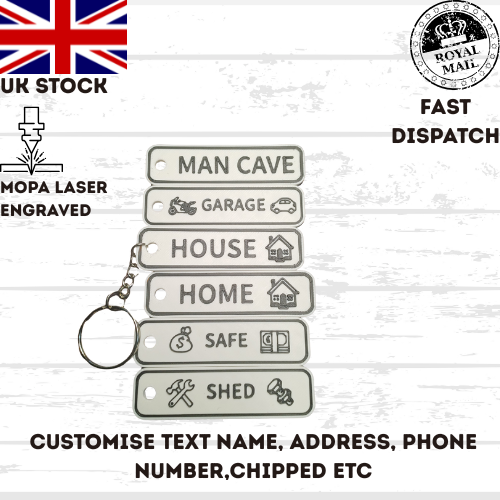 4D Customisable Car WHITE-BLACK Reg Plate Keyring Keychain Personalised