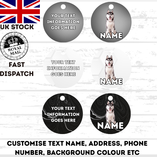 SIBERIAN HUSKY Dog Personalised Your Own Photo Round Dog Bone, Military Tag