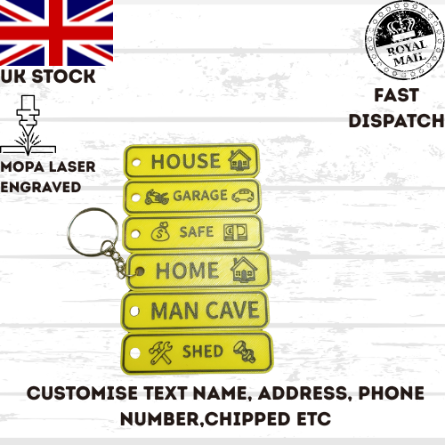 4D Customisable Car YELLOW-BLACK Reg Plate Keyring Keychain Personalised