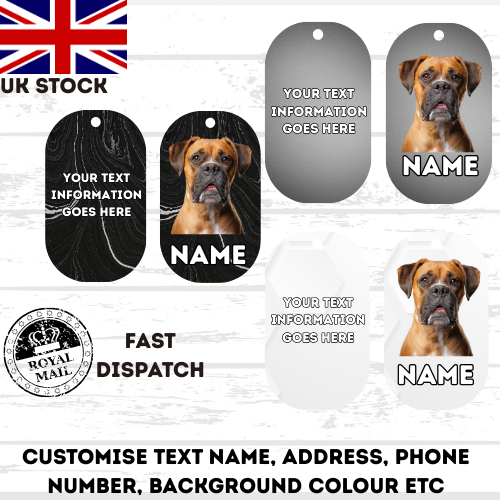 BOXER Dog Pet Personalise Own Photo Round, Bone, Military Tag