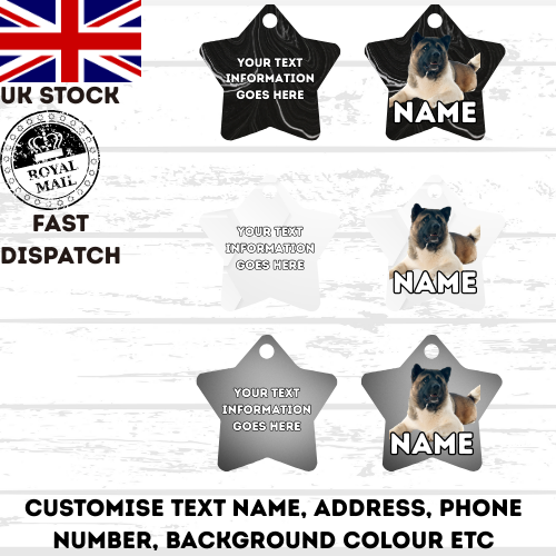 AMERICAN AKITA Dog Pet Personalise Own Photo Round, Dog Bone, Military Tag
