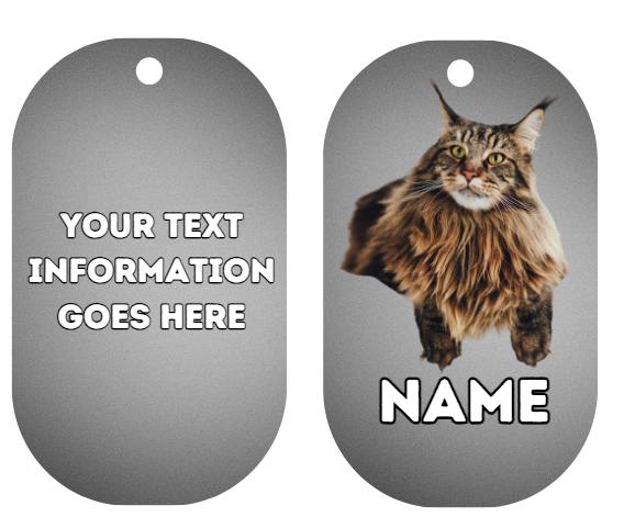 MAINCOON Cat Pet Personalised Own Photo Round, Dog Bone, Military Tag