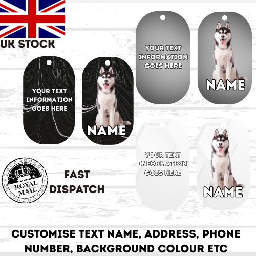 SIBERIAN HUSKY Dog Personalised Your Own Photo Round Dog Bone, Military Tag