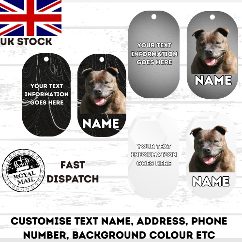 AMERICAN STAFFY TAG Dog Pet Personalise Own Photo Round, Dog Bone, Military Tag