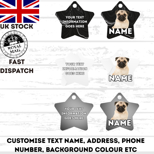 PUG Dog Personalised Your Own Photo Round Dog Bone, Military Tag