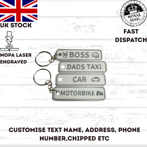 4D Customisable Car GREY-BLACK Reg Plate Keyring Keychain Personalised