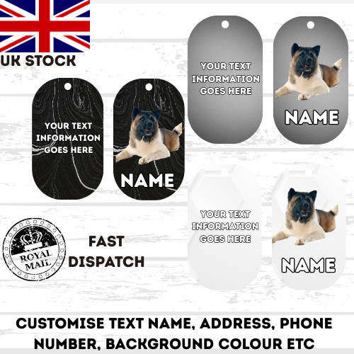 AMERICAN AKITA Dog Pet Personalise Own Photo Round, Dog Bone, Military Tag