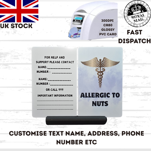Medical awareness disability card & lanyard. Printed Plastic Card see options