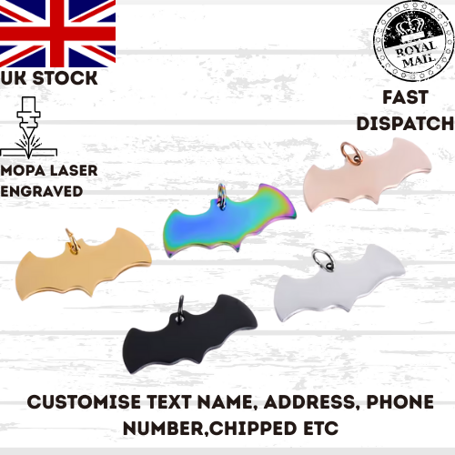 Engraved Pet Tag Halloween Fly Bat Tag Stainless Steel Collar Keychain Dog Cat