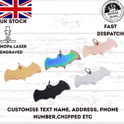 Engraved Pet Tag Halloween Fly Bat Tag Stainless Steel Collar Keychain Dog Cat