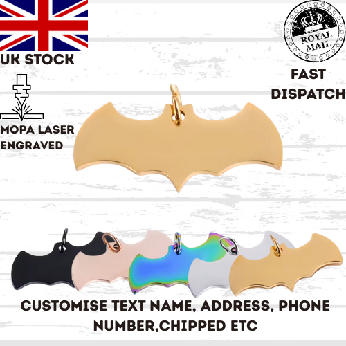 Engraved Pet Tag Halloween Fly Bat Tag Stainless Steel Collar Keychain Dog Cat
