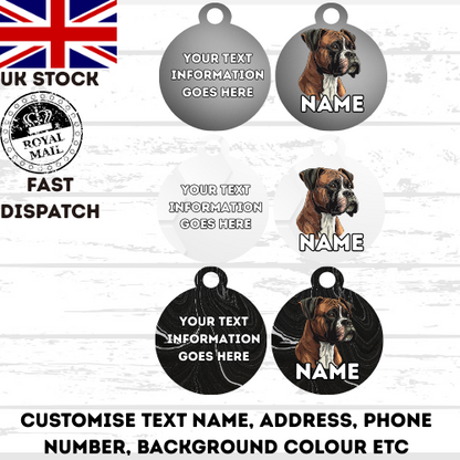 BOXER Dog Pet Personalise Own Photo Round, Bone, Military Tag