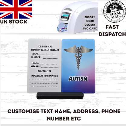 Medical awareness disability card. Printed Plastic Card see options