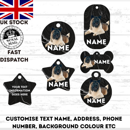 AMERICAN AKITA Dog Pet Personalise Own Photo Round, Dog Bone, Military Tag