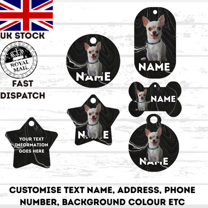 CHIHUAHUA Dog Pet Personalise Own Photo Round, Bone, Military Tag