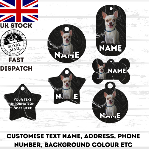 CHIHUAHUA Dog Pet Personalise Own Photo Round, Bone, Military Tag