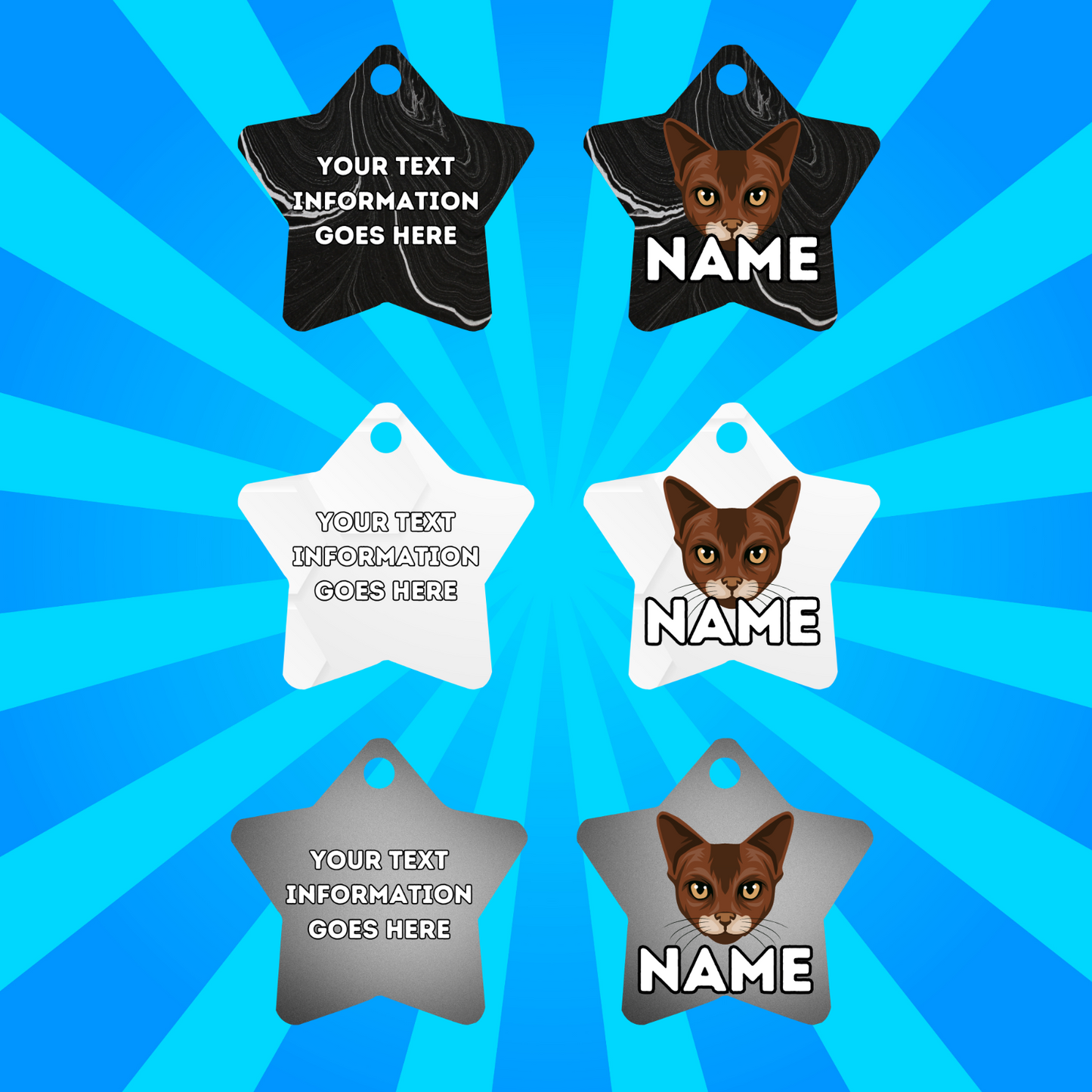 ABYSSINIAN Cat Tag Pet Personalised Your Own Photo Round, Dog Bone, Military Tag