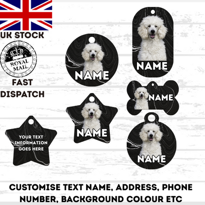 POODLE Dog Personalised Your Own Photo Round Dog Bone, Military Tag