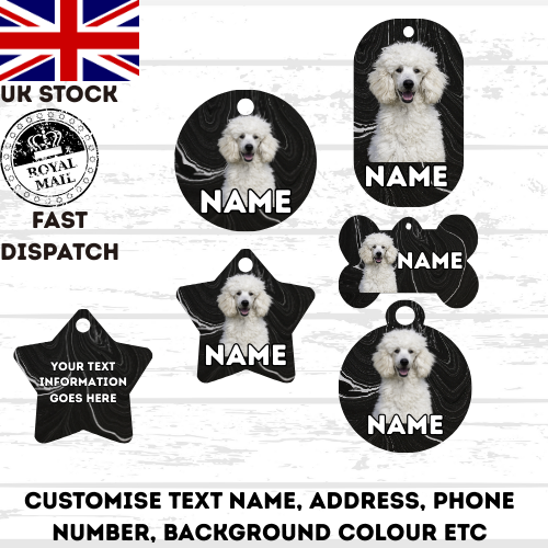 POODLE Dog Personalised Your Own Photo Round Dog Bone, Military Tag
